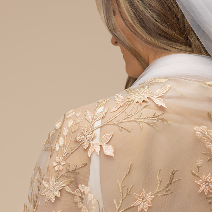 Perfect Bridal Ivory Tulle Cathedral Veil with Gold Leaf Embroidery 